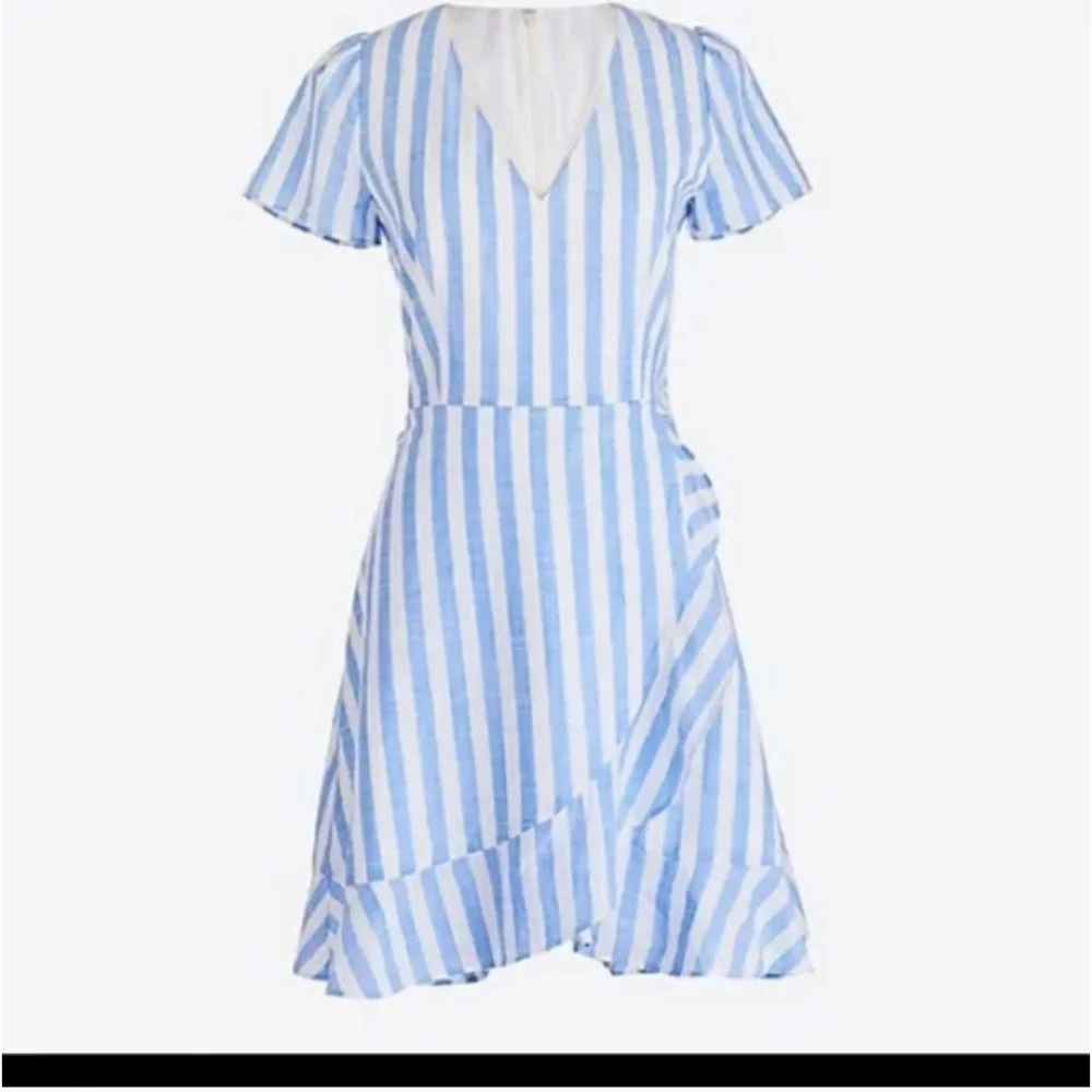 J. Crew Factory Blue and White Striped Faux Wrap Cotton Dress Size 6 - Picture 1 of 12